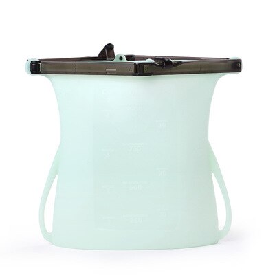 Reusable Food Storage Bag Silicone Sealing Containers Zip Lock Leak Proof Organizer for Snack Fruit Meat Refrigerator Fresh Keep: Green / 1500ML