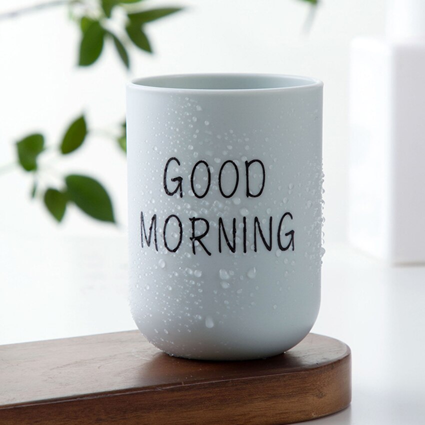 Taza de lavado portátil de estilo nórdico, vaso de baño de plástico redondo, buenos días, soporte para cepillo de dientes, organizador de almacenamiento