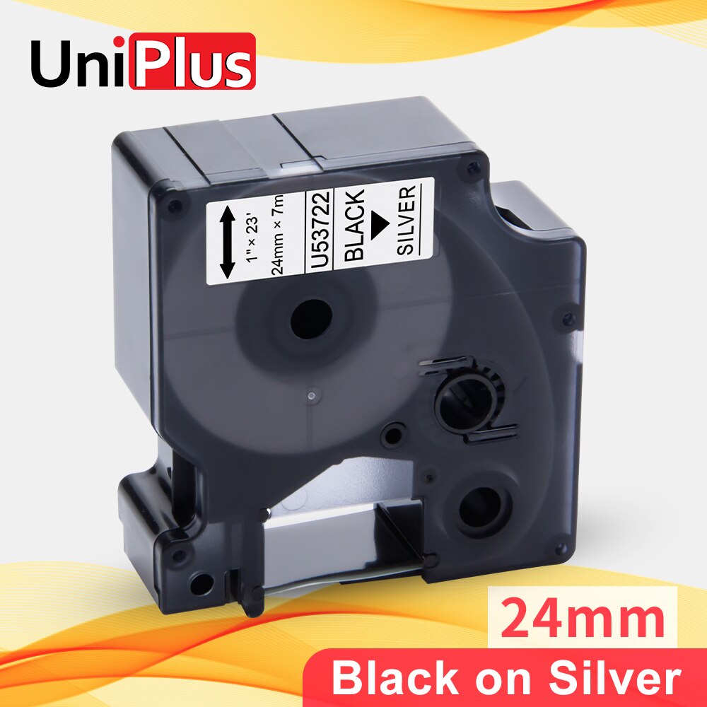 UniPlus 24mm*7m Printer Ribbon for Dymo D1 Label Printer Black on Silver Label Tape Home Office Sticker 53722 for Dymo Labeller