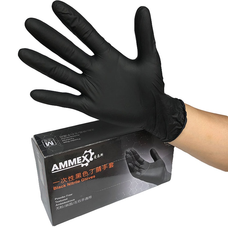 100 Stks/doos Ammex Wegwerp Werkhandschoenen Zwarte Nitril Handschoenen Waterdicht Salon Tattoo Lab Chemie Beschermende Antislip