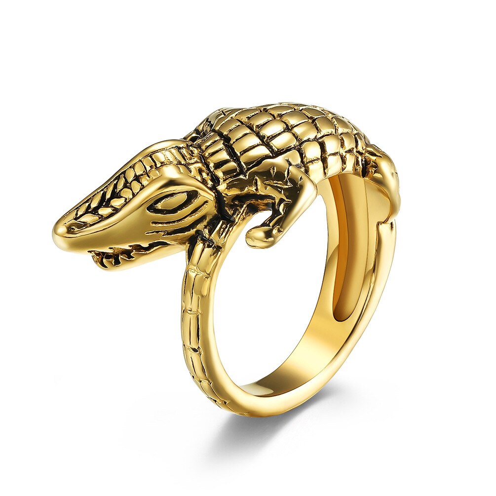 Anello Design coccodrillo in acciaio inossidabile per uomo donna taglia 8-12: 8 / Gold