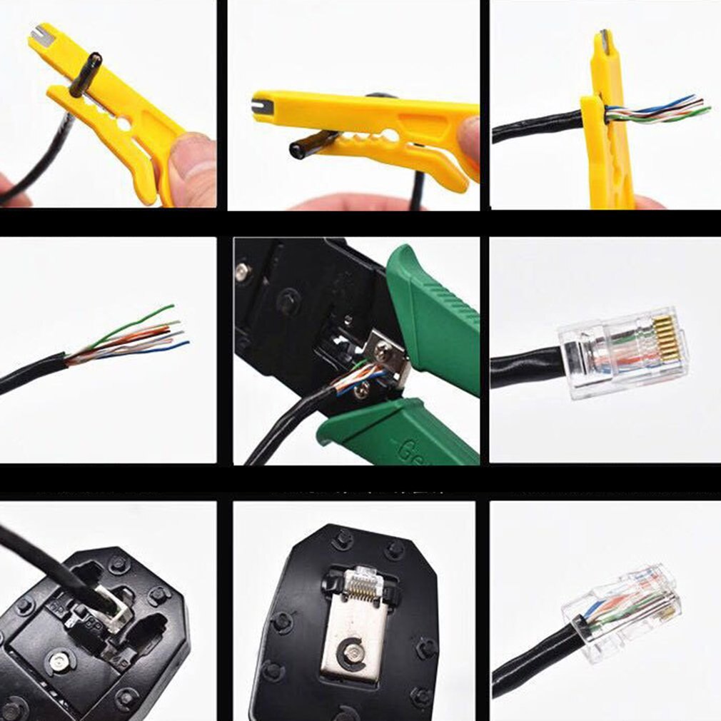 Netzwerk Ethernet LAN Bausatz 4 in 1 Kabel Tester + Crimpen Zange Crimper + Draht Stripper + 10x Rj45 Katze5 Katze5e Stecker Stecker Netw