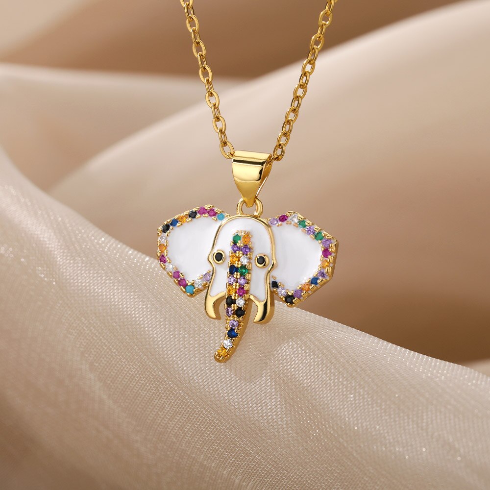 Edelstahl Halskette Für Frauen Jahrgang Elefanten Ebene Anhänger Halsketten gotisch Schmuck Art Collares Schmuckstück Femme: verrotten-braun