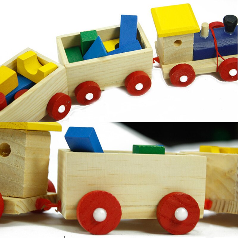 Holz Zug Und Ziehen Drei Wagen Geometrische Form Passenden Frühen Kindheit Block Spielzeug Fahrzeuge