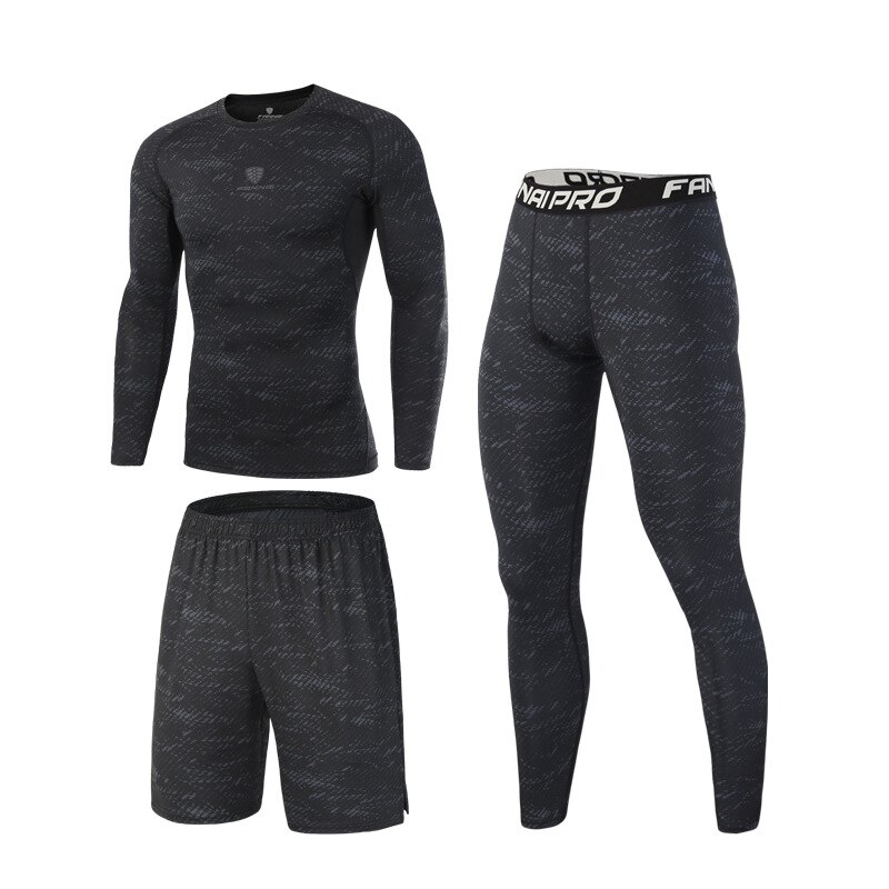 Mannen Drie Stuk Sport Past Compressie Sneldrogende Skinny Fitness Kleding Gym Fitness Running Jogging Past Strakke kleding