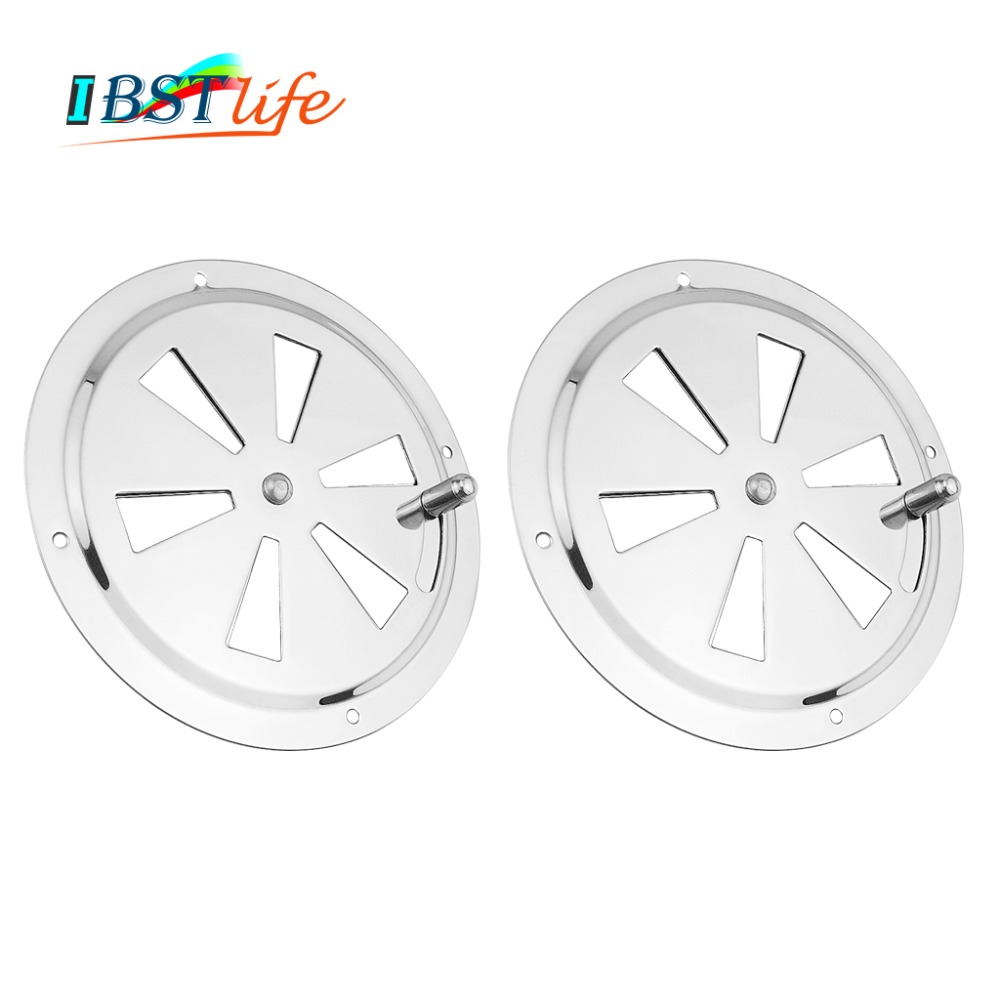 2 stk rustfrit stål 316 båd marine rund luft jalousi udluftningsgitter ventilation lameller ventilator grill dæksel side knop åbning