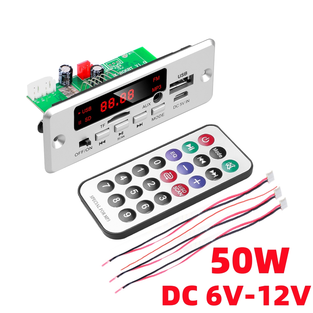 2*25W 50W Verstärker DC 6-12V MP3 Decoder Board Bluetooth 5,0 12V Auto MP3 Player USB FM Anruf Aufnahme Unterstützung Ordner Schalten: WHITE