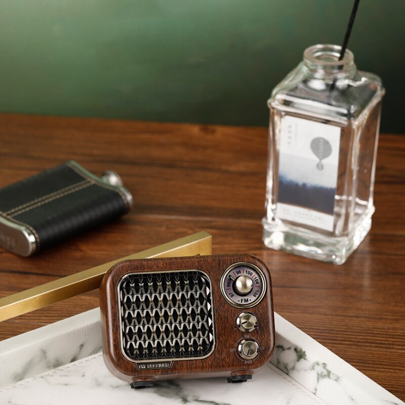 FM Small Retro Radio with Bluetooth, Nostalgic Radio with 1100MAh Rechargeable Battery, Support AUX/TF Card/Bluetooth