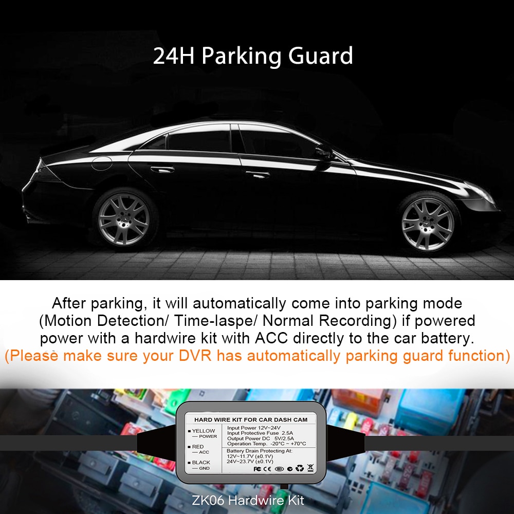 Zerogogo hardwire kit 12v to 5v hardwire voor dashcam auto adapterkabel voor dvr opladen voor dashcam draad voor dvr met acc