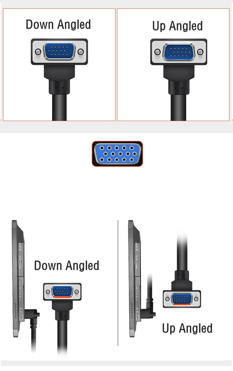 Computer Monitor Vga 1080P Kabel Standaard 15 Pin Connector 90 Graden Rechts Links Up Down Hoek Mannelijke Svga Cord draad Voor Desktop