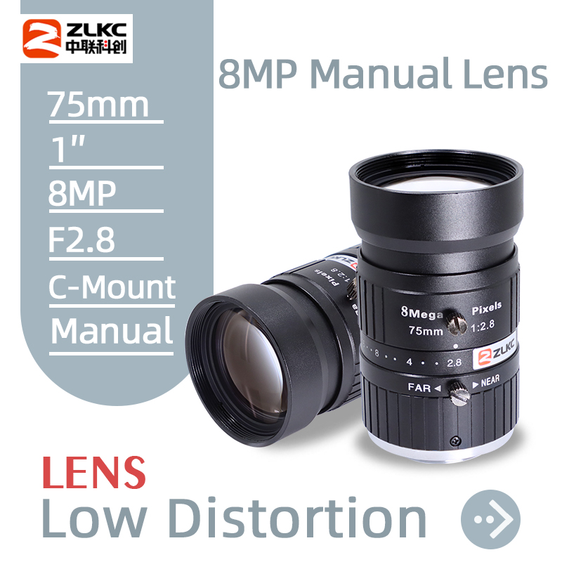ZLKC 75mm c montiertes Objektiv 8mp fa 1 ''verzerrung armes cctv f2.5 hd 8Megapixel Bild verarbeitung shand objektiv für Industrie kameras