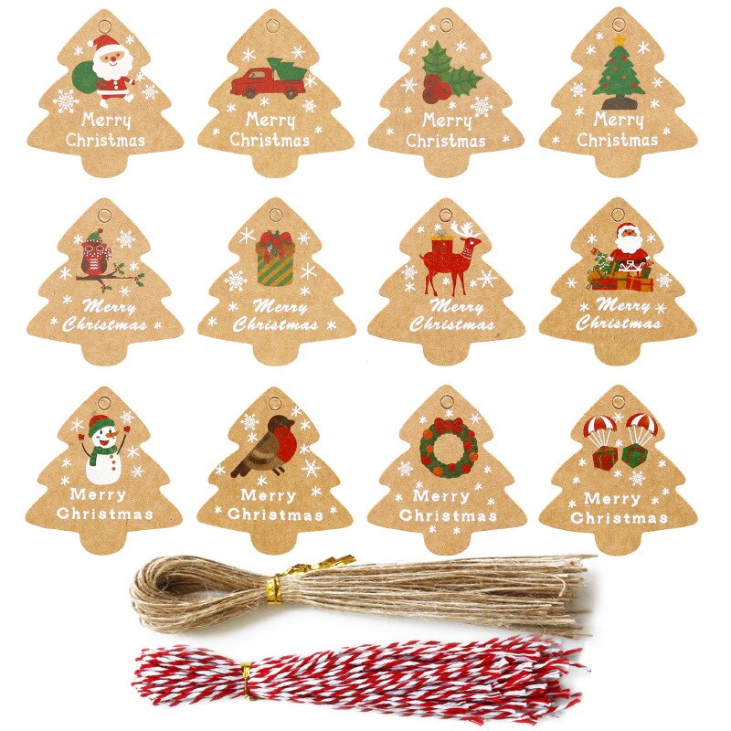 48 stk god jul diy kraft tags etiketter indpakningspapir hængemærker julemanden papirkort xmas festartikler