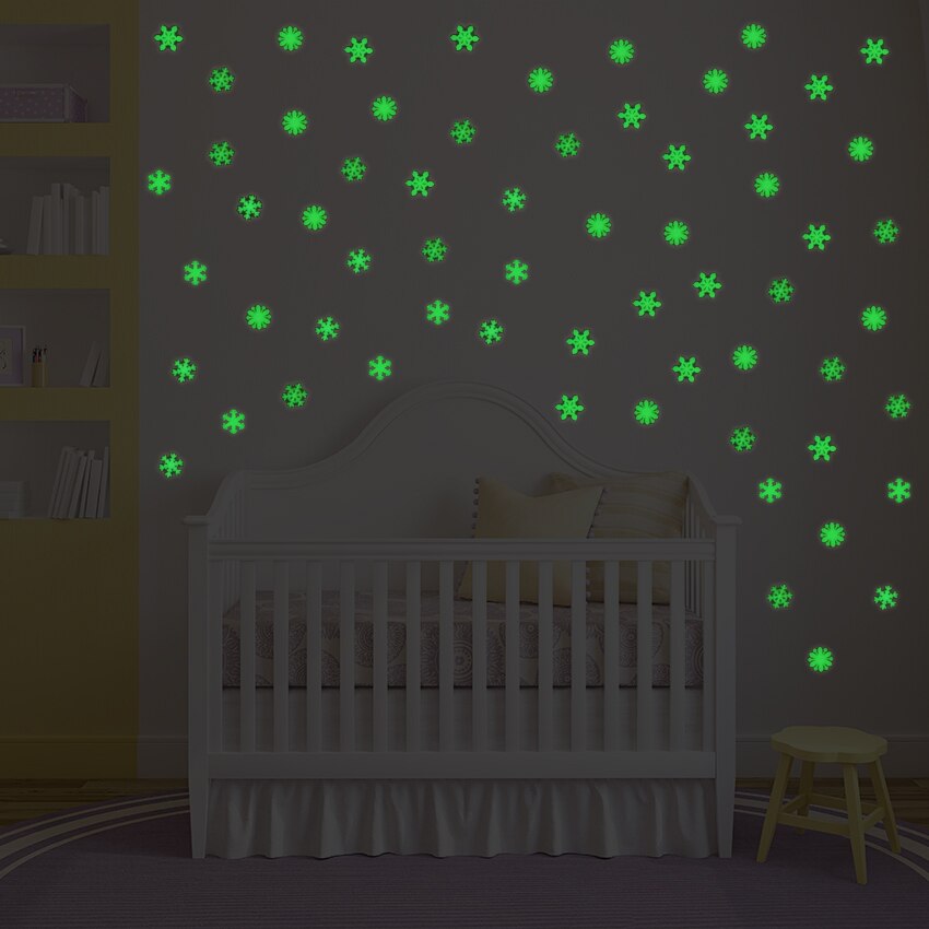 48 stuks/set kleurrijke lichtgevende sneeuw muurstickers voor thuis, glow in the dark stickers voor kinderkamers, fluorescerende stickers en decoraties