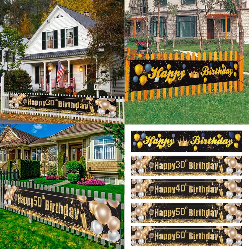 Black Gold Outdoor Birthday Banner Happy 30th 40th 50th Birthday Party Decor Adult 30 40 50 Year Birthday Anniversary Party Sup