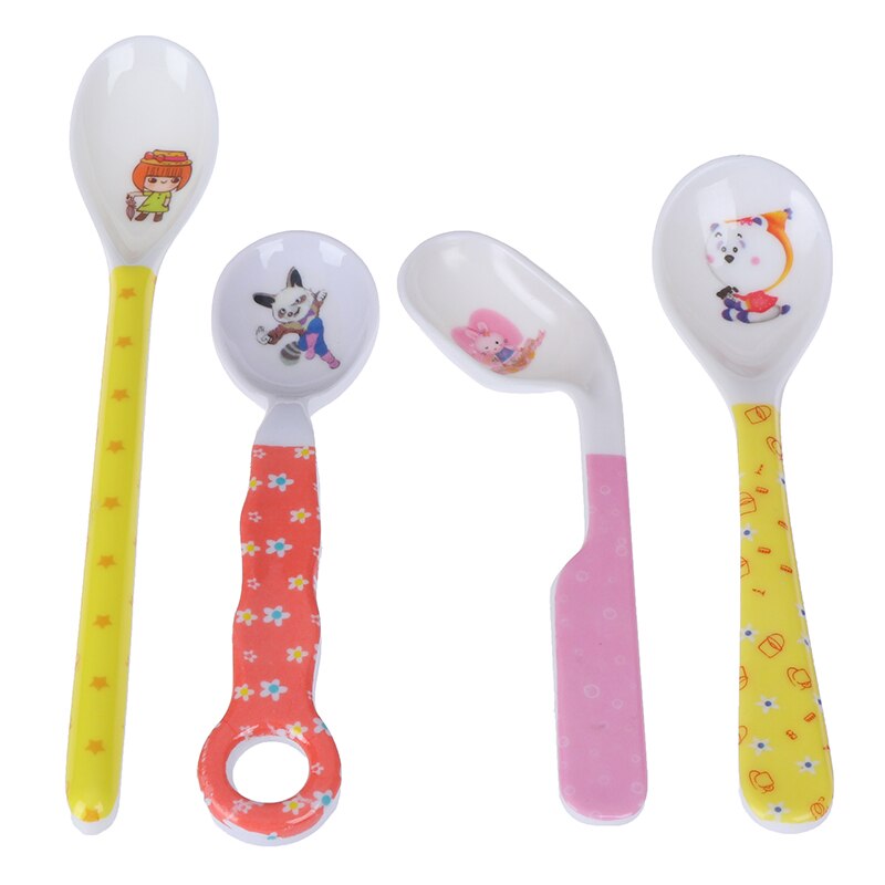 Baby Spoon Feeding Training Kids Infant Toddler Scoop Cutlery Tableware Food Bend Head Curved Utensils Children Learning Supplie