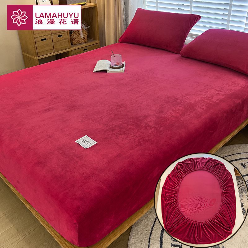 Morbido e caldo lenzuolo con angoli in peluche, coprimaterasso elastico, soffice biancheria da letto in mucchio corallo, biancheria da letto matrimoniale di lusso per coppia invernale: regina / Cioccolato