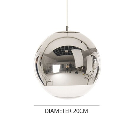 Moderne sølv spejl kugle pendel globe glas led  e27 boligindretning stue soveværelse villa luksus hængende lysarmaturer: Sølv 20cm / Varm hvid