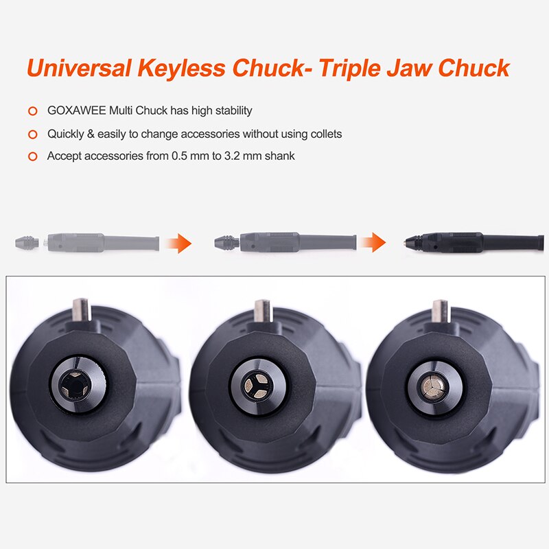 GOXAWEE-accessoire de perceuse universelle, mandrin universel sans clé, outils rotatifs pour perceuse Dremel 8x0,75mm, 3 pièces