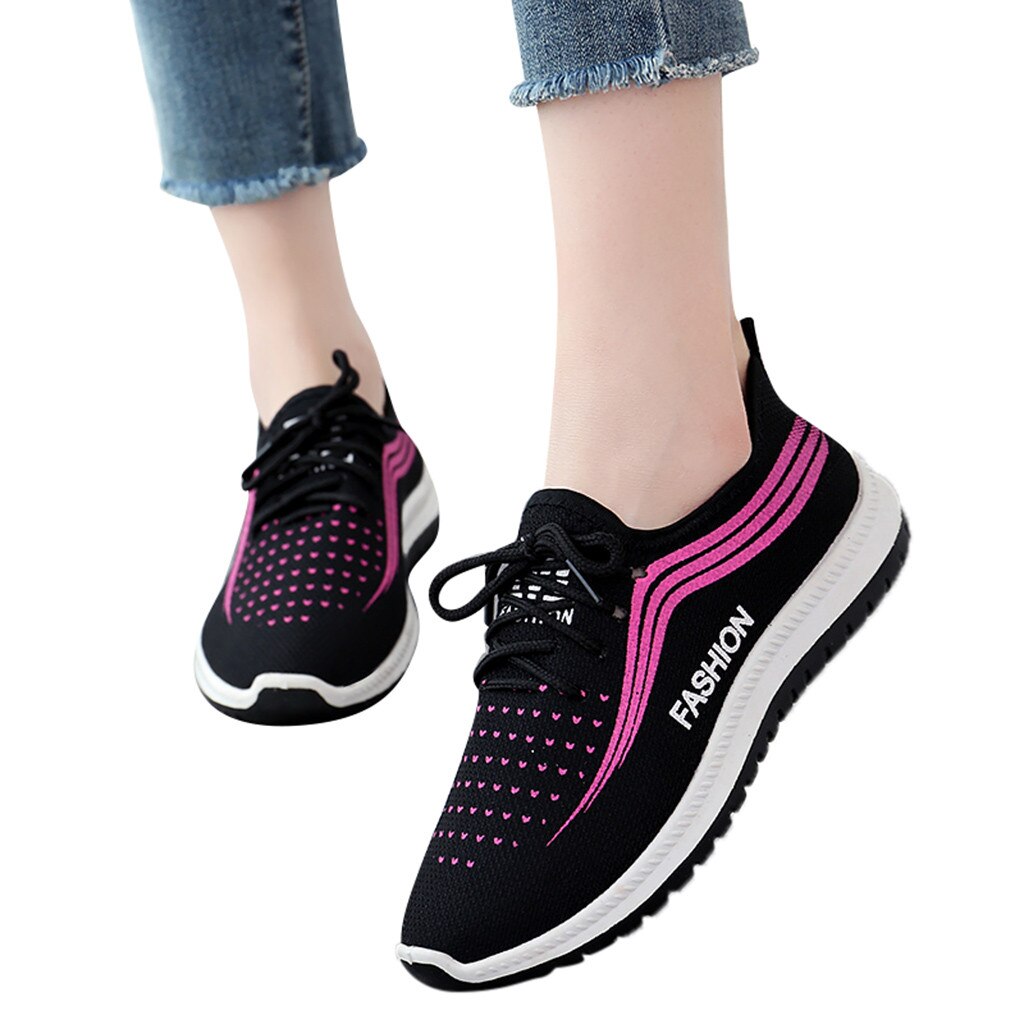 Kancoold kvinnor sneakers skor sommar feta platåskor kvinna mesh promenadskor snörning plattor casual dam creepers skor: Bk / 37