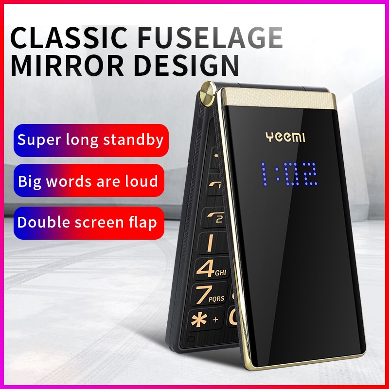 Klassieke klaptelefoon, dual sim, 5900 mah, seniorentelefoon, dubbel scherm, grote toetsen, groot geluid, gsm, leren tas, zaklamp, yeemi  m2-c