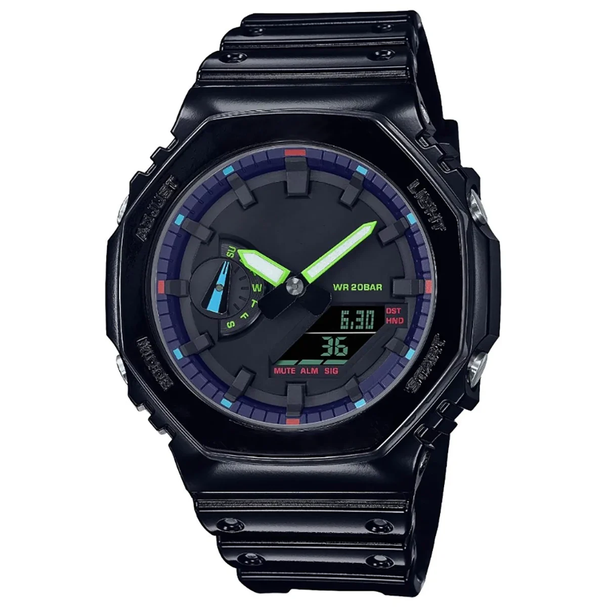 GA-2100 Men's Watch Waterproof and Shockproof Date G Sports Alarm Clock Multi SHOCK functional LED Dual Screen Watch: Gold