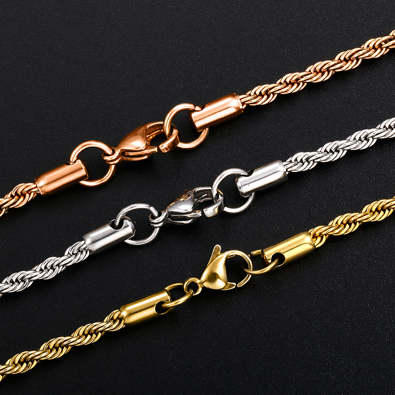 3mm Cuban Chain Rope Chain Stainless Steel Classical Necklace Mens Women Chains Around The Neck Gold Silver Color Necklace