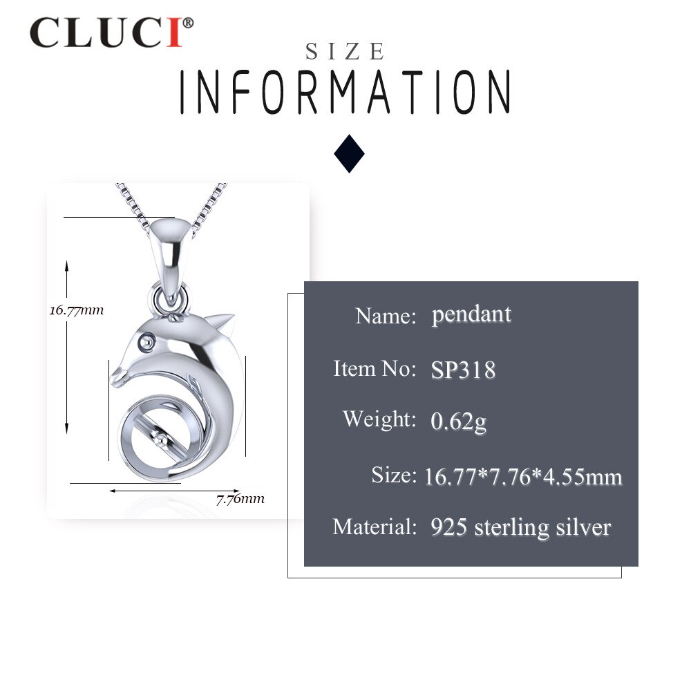 CLUCI 925 Sterling Silver DolphinAnimal accessory for women Can fix Pearl Size 7mm Pearl pendant very Animal Jewelry SP318SB