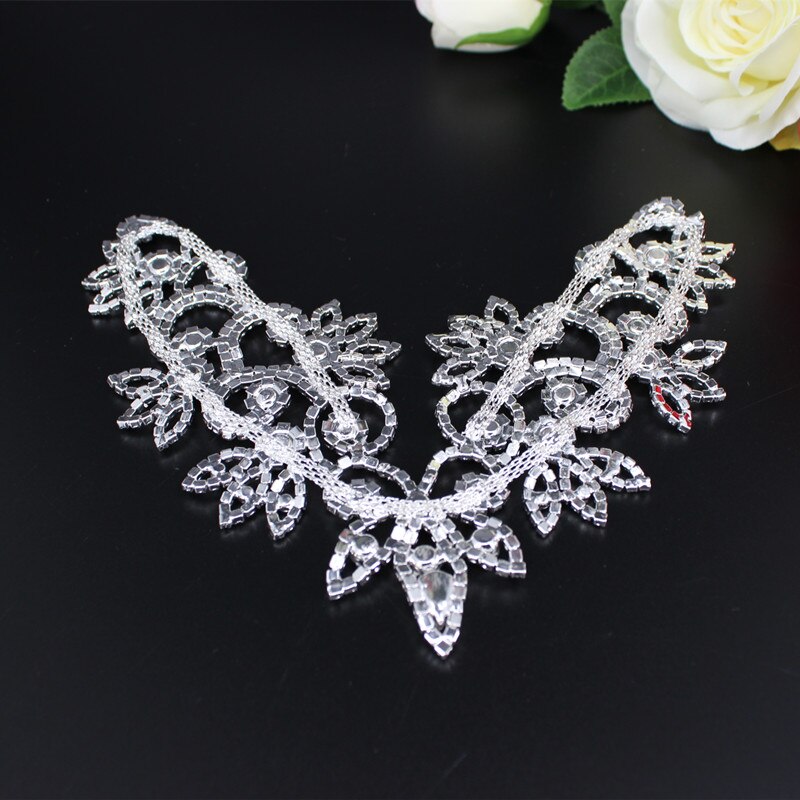 Luxury Handmade Neckline AB Rhinestone Applique Fancy Clothes Flower Applique for Wedding Dress Headband Garter Garment Jewelry
