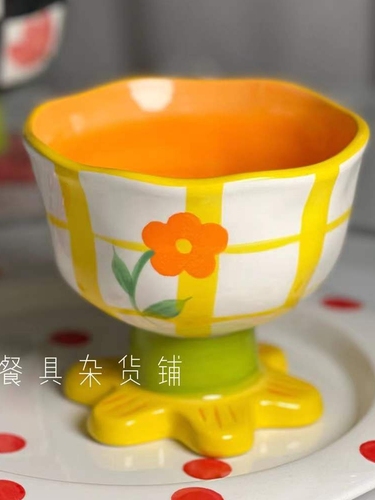 Tasse à thé en forme de fleur de tulipe en trois dimensions peinte à la main, bol à Dessert en forme de cœur pour fille mignonne, ornements de Style Ins: Yellow Flower Cup