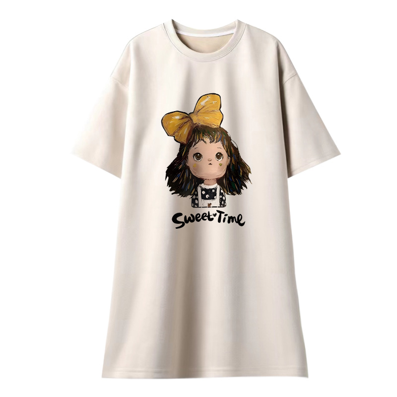 Zwangerschaps-zomerjurk zwangerschapsjurk Modieus Casual Zoet Leeftijdsreductie Losse grote maat Kleine T-shirtrok: Ivoor / 3XL