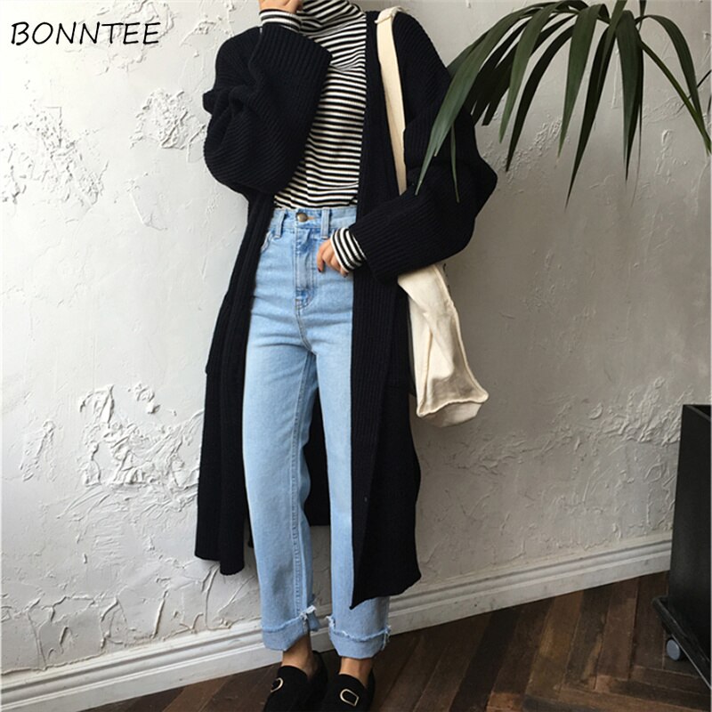Vesten dames lange mouwen los gebreide dames effen truien koreaanse stijl dames trui warme trendy cardigan