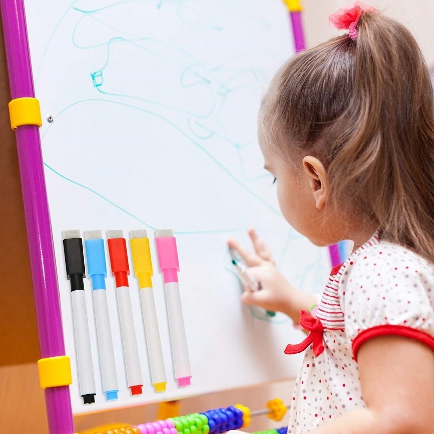 Stylo marqueur pour tableau blanc magnétique effaçable, 10 pièces, stylo fin avec gomme, brosse à dessin pour enfants