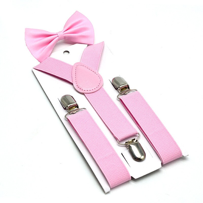 RAINIE SEAN Pink Kids Suspenders Bowtie Set Solid Children Suspender Dress Wedding Baby Girls Braces: pink