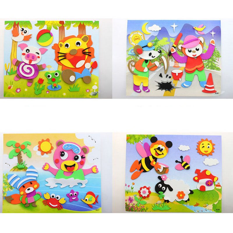 Kids 3D Cartoon Dier Puzzel Speelgoed Diy Handgemaakte 3D Eva Foam Sticker Baby Leunend Educatief Speelgoed Kids