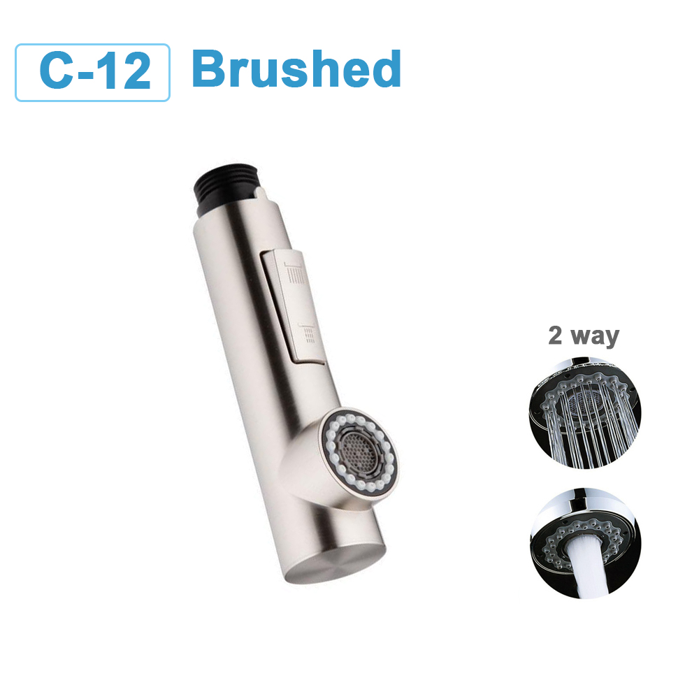 G1/2 Kitchen Faucet Head Pull Out Shower Nozzle Sprayer Bathroom Sink Tap Replacement Accessory Black Silver Golden Head Aerator: Dark Khaki