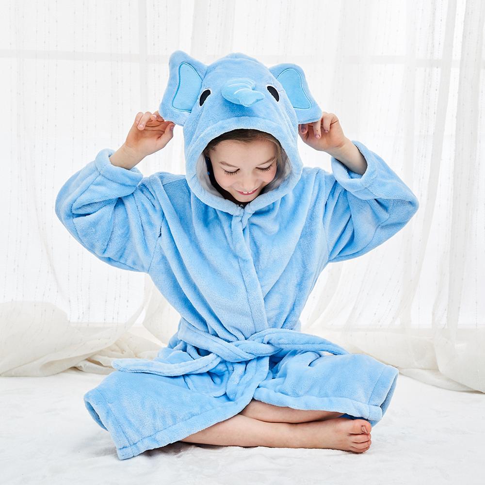 LZH-peignoir en flanelle pour enfants, garçons et filles, pyjama, à manches longues, motif Animal mignon, à capuche