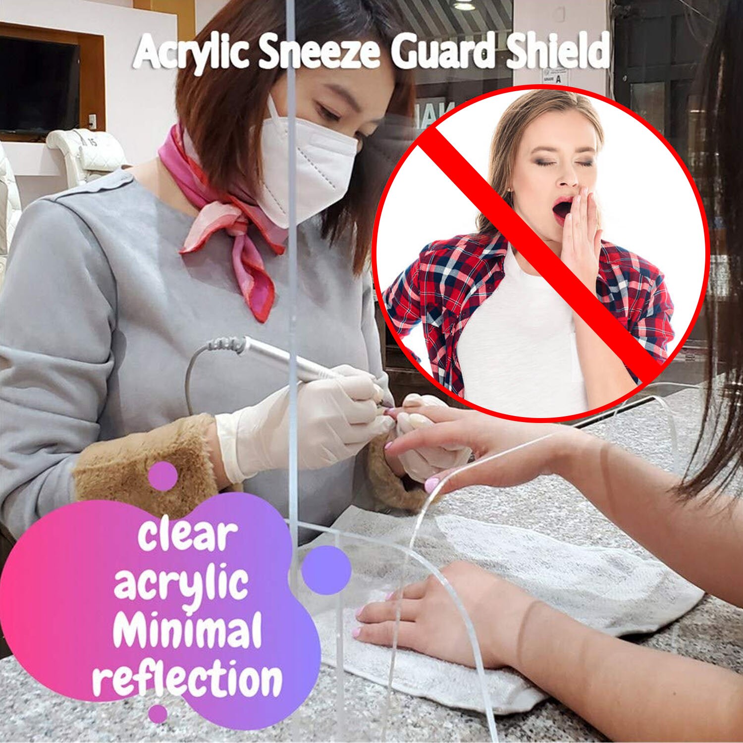 3 Kinds Acrylic Sneeze Guard Shield Clear Pertection Cough Splash Barrier Protective Shield for Counter Reception Desk Office