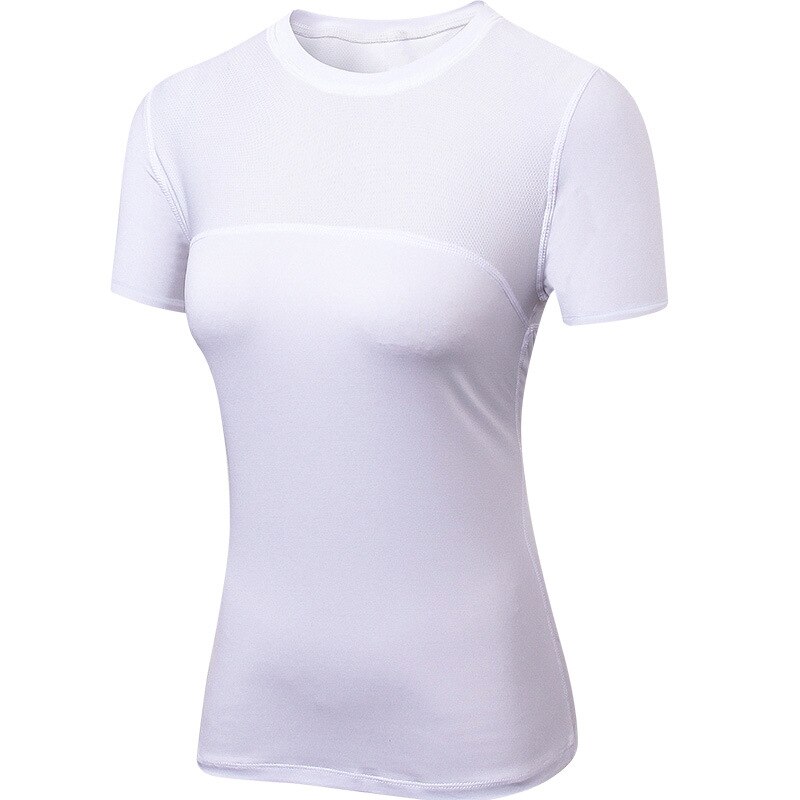 Frauen Lauf T-Hemden, schnell trocken Kompression Sport T-Hemden, Fitness Fitnessstudio Lauf Hemden Abschläge, Sport Tragen für Frau Fitnessstudio: Weiß / L