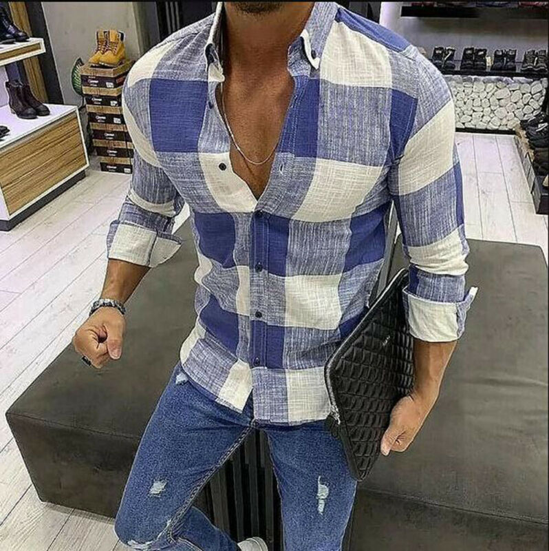 21 århundrede mænds skjorte mandlig afslappet kjole skjorte herre plaid lange ærmer smuk dreng personlighed toppe tee