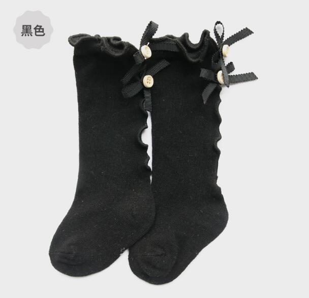baby girl bow wood ear style baby leg warmers knee high toddler leg warm cotton long tube baby girls lace girl leg warms infant: black 3to5 year