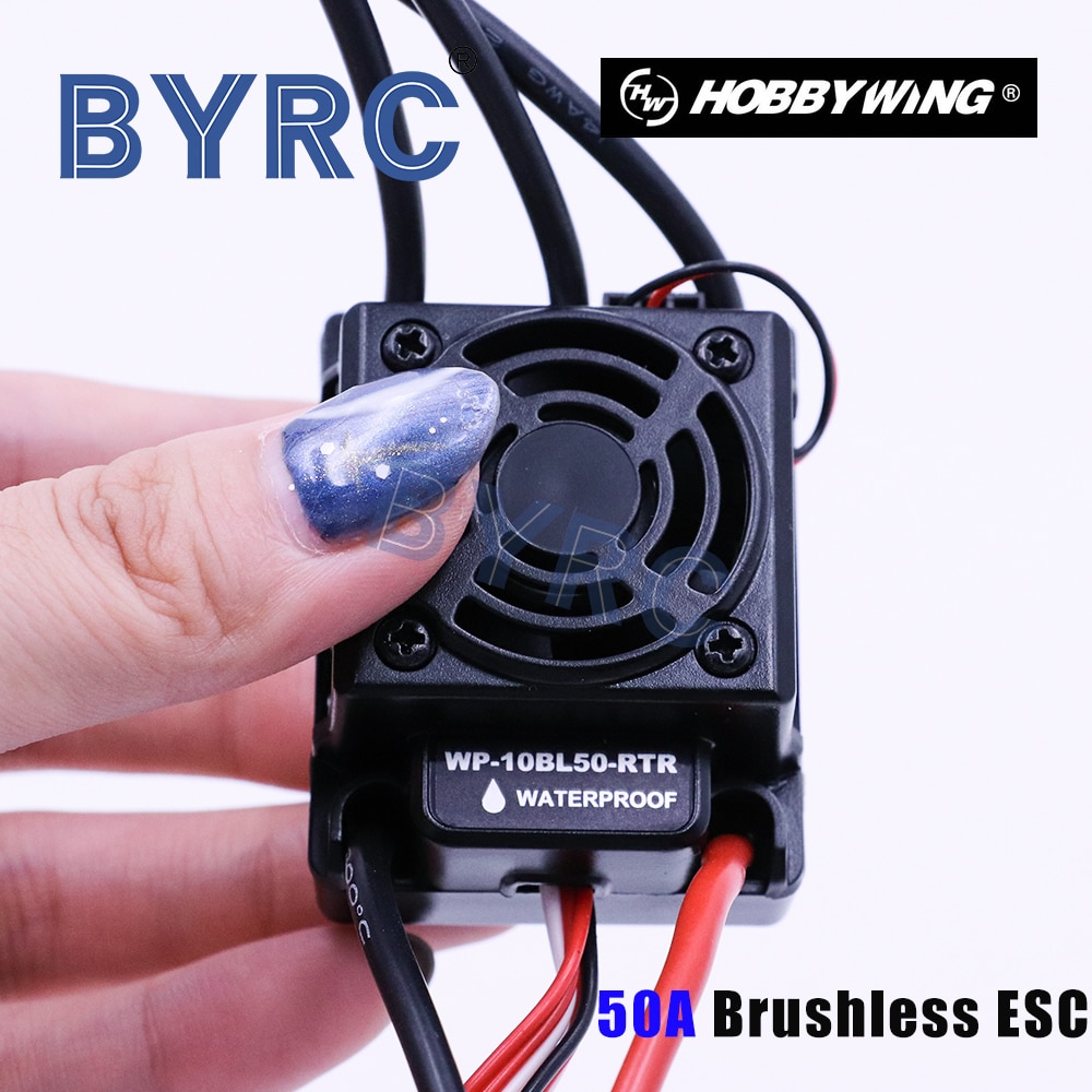 HOBBYWING Impermeabile 50A RTR Brushless ESC Regolatore di Velocità WP-10BL50-RTR Programmabile in forma 2-3S Lipo pacchetto per 1/10 RC auto