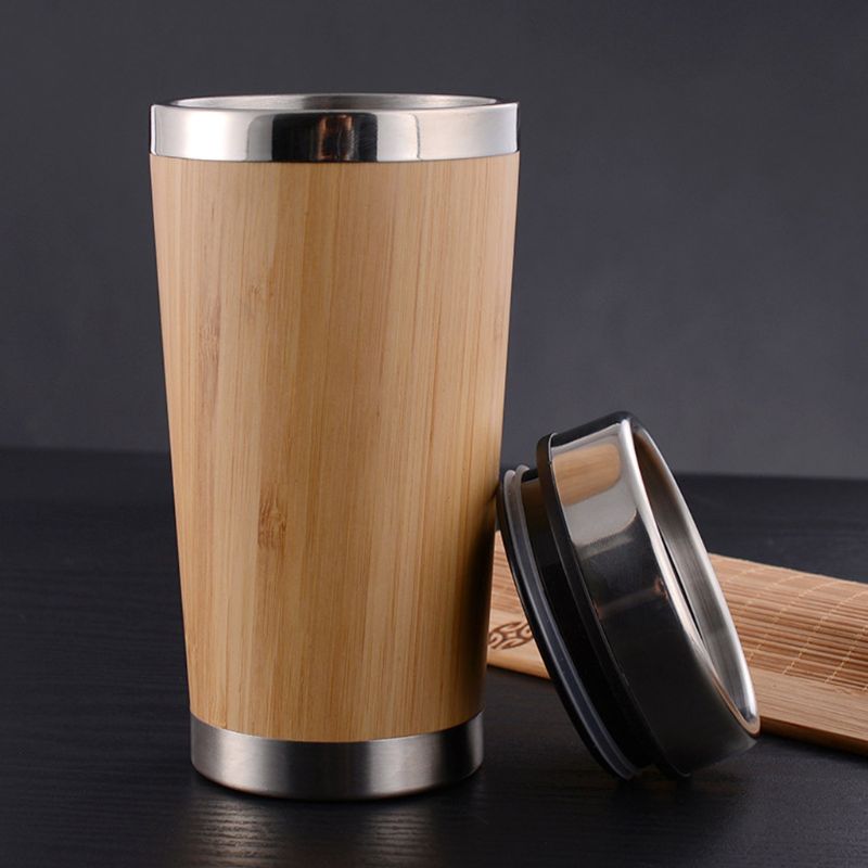 450Ml Natuurlijke Bamboe Tumbler Thermosfles Rvs Thermosflessen Koffie Cup Geïsoleerde Mok Lekvrije