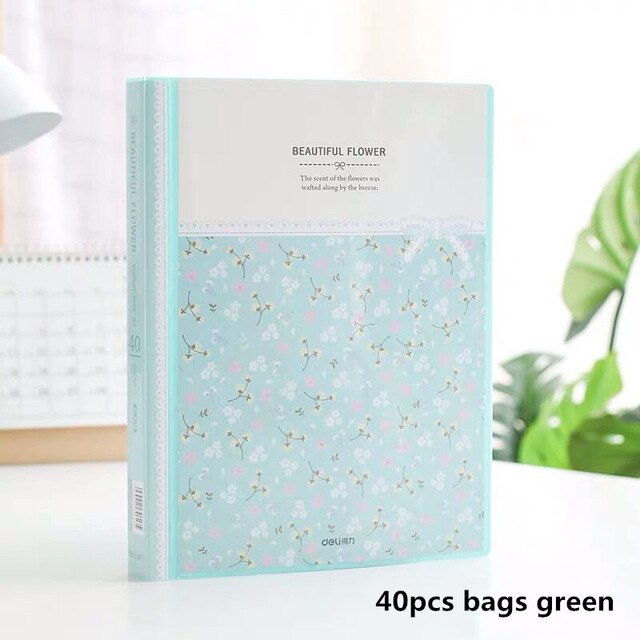80 Pages Waterproof Multilayer Insert A4 File Folder Bag Document Organizer Bag Paper Storage Case Music Score Clip Pamphlet Box: green 40 pages