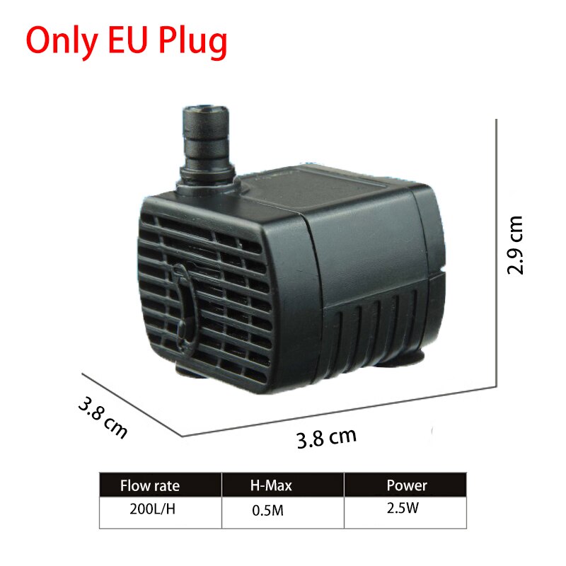 Aquarium Water Pump Ultra Quiet Filter Fish Pond Fountain Aquarium Tank High-lift 2.5W 200L/H EU Plug: Default Title