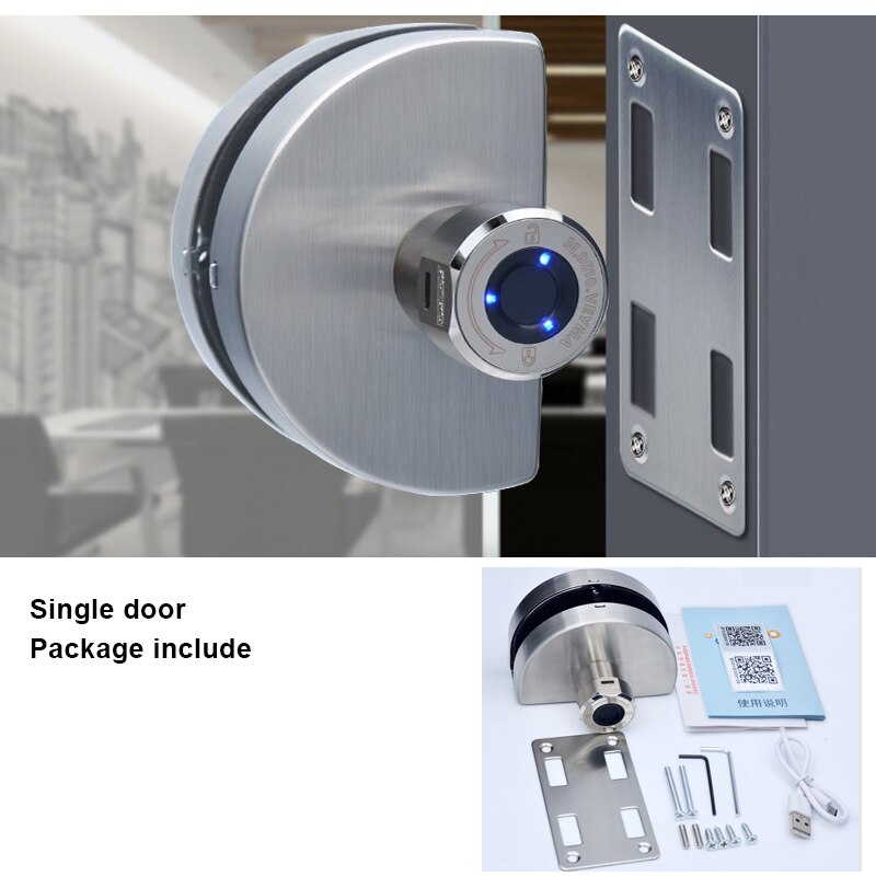Frameless Glass Door Fingerprint Lock Flat Sliding Door Single Open Double Door Electronic Lock: Single Door