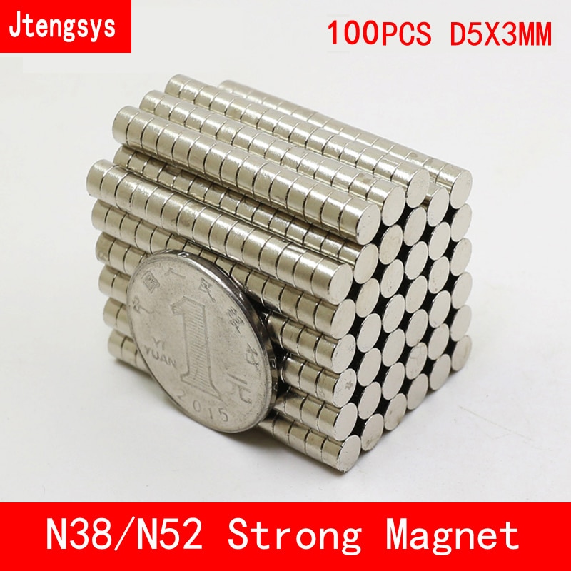Jtengsys 100 pcs Super Sterke Rare Earth mini 5mm x 3mm Permanet Magneet Ronde Neodymium Magneet N52 N38 5*3 MM oppervlak plaat nikkel