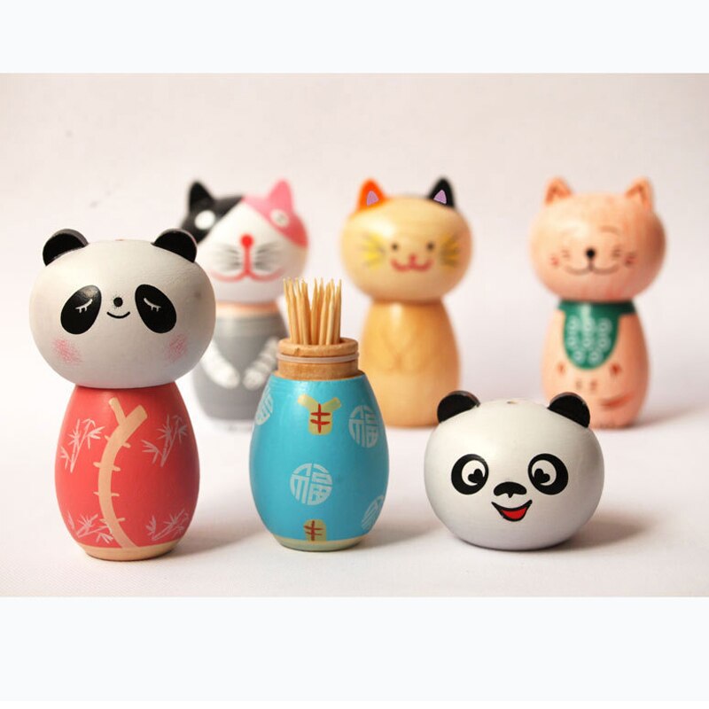 Leuke Panda Tandenstoker Houder Container Houten Art Ornamenten Handgemaakte Verf Tooth Pick Dispenser Thuis Restaurant Hotel Decoratie