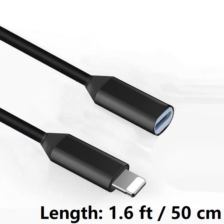 Lightning Verlengkabel voor iPhone 11 Pro Max, Xs Max, Xr, 8/8 Plus/7, iPad Air, iPad Mini 8pin Video Audio Data Snel Opladen: Black 50cm 1.6ft