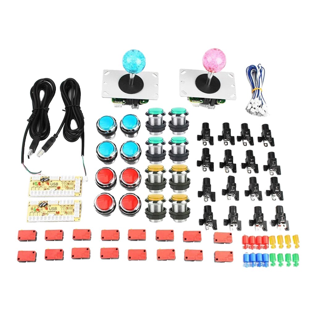 2 Player Arcade Game DIY Kit LED Button for PC Raspberry Pi Arcade Fight Joystick: White Blue