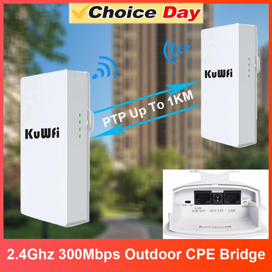 KuWFi 2.4Ghz 300Mbps Outdoor CPE Bridge Bezprzewodowy router Wi-Fi AP Repeater Mode Long Range Extender Bezprzewodowy most PTP PTMP 1KM